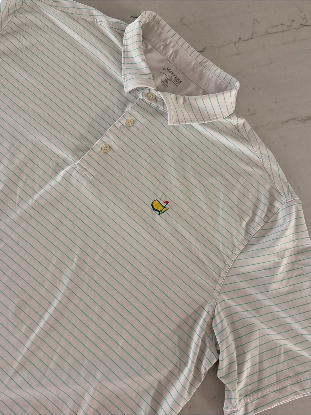 Masters Tech Men’s White Green Striped Golf Polo Shirt Size XXL